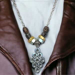 Handmade Unique Modernist Industrial Necklace - Handcrafted Hex Nuts & Beads
